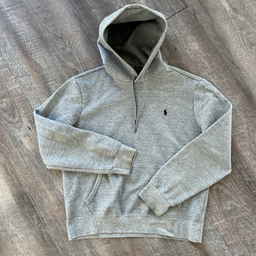 Polo Ralph Lauren Men's Gray Fleece Pullover Hoodie Logo Pouch Pocket Large